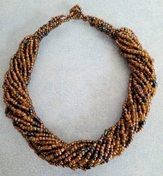 Lovely Iridescent Bronze, Purple & Blue Multi Strand Seed Bead Necklace