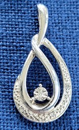 Sterling Silver Teardrop Pendant With Marcasite And Small Diamond Center