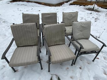 Set Of 6 Patio Outdoor Chairs Brown Powder Coated Aluminum 25x23x36 With Cushions
