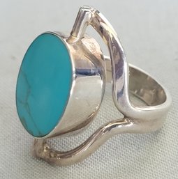 Fantastic Reversible Turquoise & Mother Of Pearl Sterling Silver Ring - Two Rings In One!!