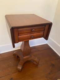 Wood Drop Leaf Pedestal Table With 2 Drawers 16x16x28'