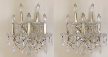 A Pair Of 5-Light Crystal Sconces - Quality