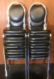 10 Chrome Leg & Black Stacking Chairs, Made In Canada.