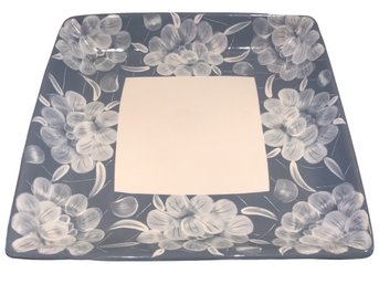 14' Square Platter In Ivory And Grey Tones