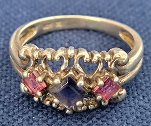 Pretty In Pink And Blue Sterling Silver Cocktail Ring