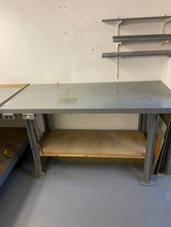 Large Gray Workbench  With Electric Outlets