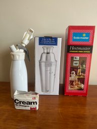 Stainless Steel Cocktail Shaker, Whipped Cream Dispenser & Soda Master