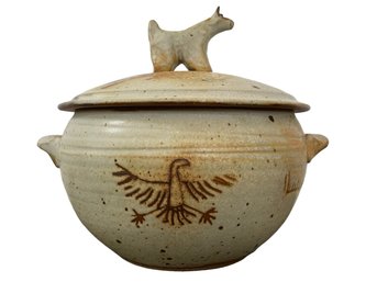 Studio Pottery - Southwestern Style Ceramic Casserole Dish With Coyote Lid