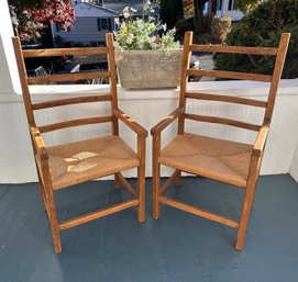 (2) Vintage Ladder Back Rush Seat Chairs