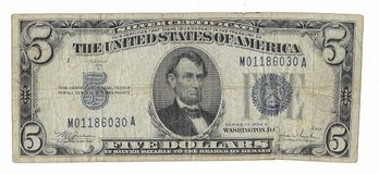 1934-C $5 FIVE DOLLARS SILVER CERTIFICATE CURRENCY NOTE