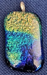 Sparkling Blue, Green & Gold Dichroic Glass And Sterling Silver Pendant