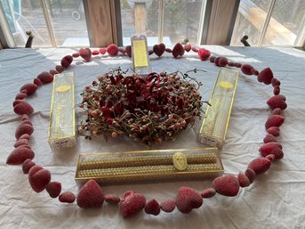 Heart Garland, With 4 Sets Of Beeswax Candles, With Door Wreath, Or Table Center Piece