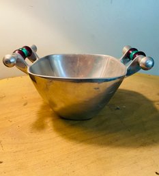 Deco Style Metal Bowl With Beaded Handles