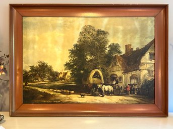 Custom Framed Painting Depicting Covered Wagon