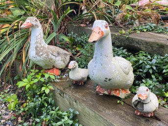 Painted Cement Garden Duck Family