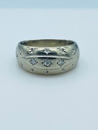 Vintage 14k White Gold Chunky Star Set & Diamond Ring