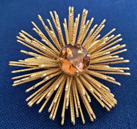 Vintage Designer Sarah Coventry Starburst Flower Gold Tone Brooch