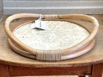 Tommy Bahama Round Rattan And Capiz Shell Serving Tray
