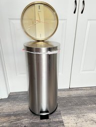 Stainless Set On Garbage Can  And Wall Clock