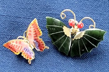 Lot Of Two Vintage Butterfly Brooches