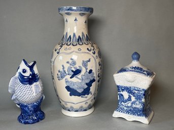 Blue And White Vase, Fish, Cannister