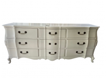 Vintage Union Furniture Co. White Paint Decorated Six Drawer Dresser With Glass Top