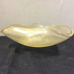 A Beautiful Gold Ribbed  Hand Blow Glass Centerpiece Bowl