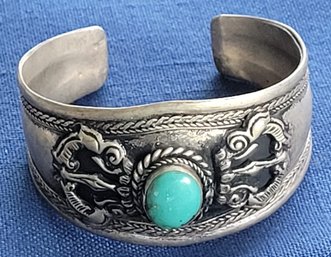 Beautiful Silverplate Tibetan Nepalese Style Turquoise Cuff Bracelet