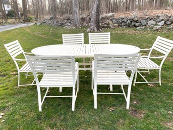 Crate & Barrel Large Oval Outdoor White Metal Table