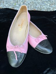 Chanel Ballet Slipper Style Flats With Black Toe Size 37