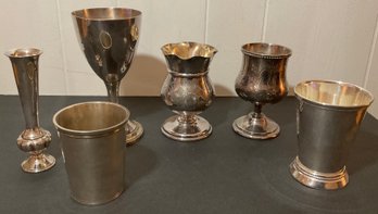 Silver Plated Cups, Chalice, Vases Lot Of 6