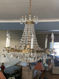 Beautiful Six Light Drop Crystal And Brass Chandelier