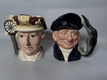 TWO LARGE ROYAL DAULTON CHARACTER MUGS, LOBSTERMAN AND GEORGE III/GEORGE WASHINGTON