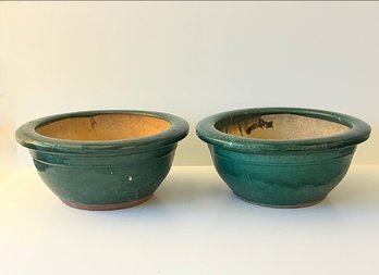 2 Medium Green Ceramic Planters