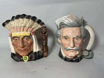 TWO LARGE ROYAL DAULTON CHARACTER MUGS, NATIVE AMERICAN AND MARK TWAIN