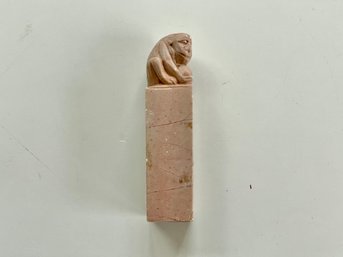 A Vintage Carved Stone Chinese Seal With Monkey