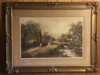 Antique 1909 Taber Prang Art Co. Landscape Chromolithograph Print