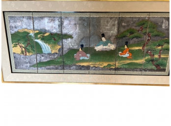 Japanese Six Panel Framed Showa Screen Wall Hanging