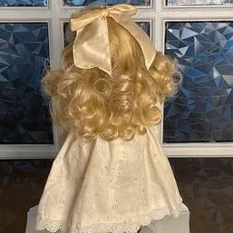 Vintage Porcelain Doll, (stand Not Included, It Is A Prop)
