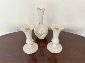 Pair Of Lenox Candle Sticks And Vase