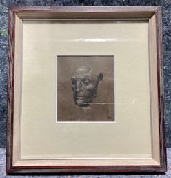 Drawing Of A Man In Black And White Chalk On Deep Bronze Paper Framed