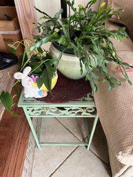 Wrought Iron Plant Stand, Or End Table, With Plants