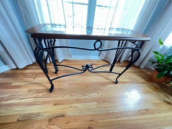 GREAT Size For Anywhere, Wood, Steel And Beveled Glass Top Table