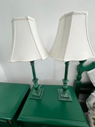 Pair Of Green Candlestick Table Lamps