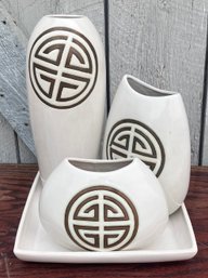 38. Asian Art Pottery Vase Set