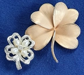 Lucky Four Leaf Clover Vintage Brooch Lot Of Two