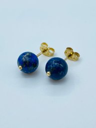 14k Yellow Gold & Blue Lapis Lazuli Ball Stud Earrings