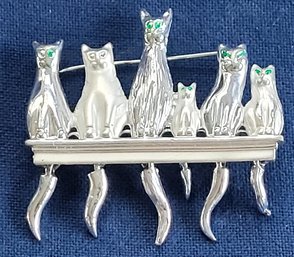 Adorable Gang Of Kitties Sitting On A Fence With Moveable Tails & Green Eyes