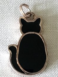 Sweet Vintage Sterling Silver Black Cat Silhouette Pendant Charm