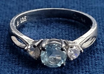 Lovely Sterling Silver & Light Blue And Clear CZ Band Ring